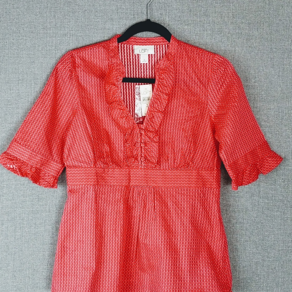 NWT Ann Taylor Loft Polka Dot Blouse with Ruffles